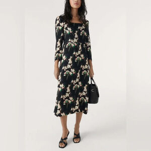 Nwot 285$ BA&SH womens Elonor dress square neck midi dress Vibrant floral 2 M